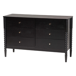 Baxton Studio Lucera Mid-Century Black Bobbin Wood 6-Drawer Dresser